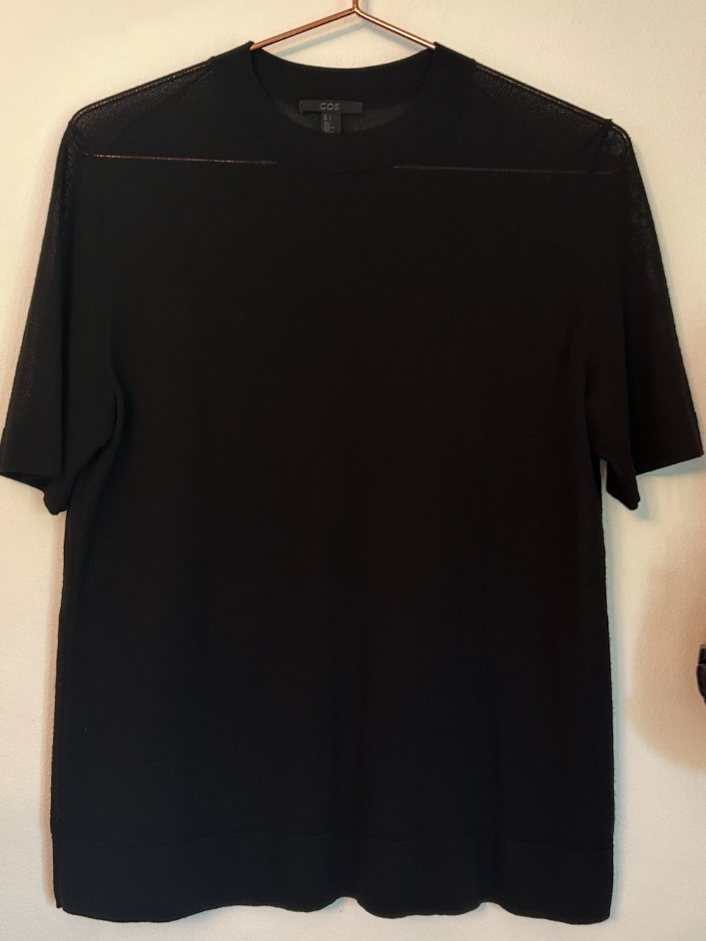 COS Black Short Sleeve Semi-Sheer Crew Knit Tee